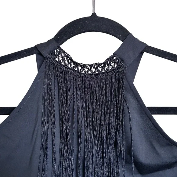 Zara Black Halter Tie Mini Dress with Long Fringe Detail - Picture 6 of 12